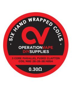 Operation Vape Prebuilt coils  -Parallel Fused Clapton Coil NI80 (28+28+28)/40GA - 0.30 ohm - 6 pieces