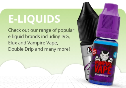 Check out our range of popular e-liquid brands including IVG, Elux, Vampire Vape, Double Drip and many more!